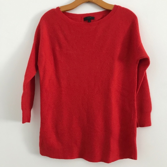 J CREW WOMENS SWEATER WOOL RED OBERSIZED LONG SLEEVE SLOUCHY XS - Picture 1 of 9